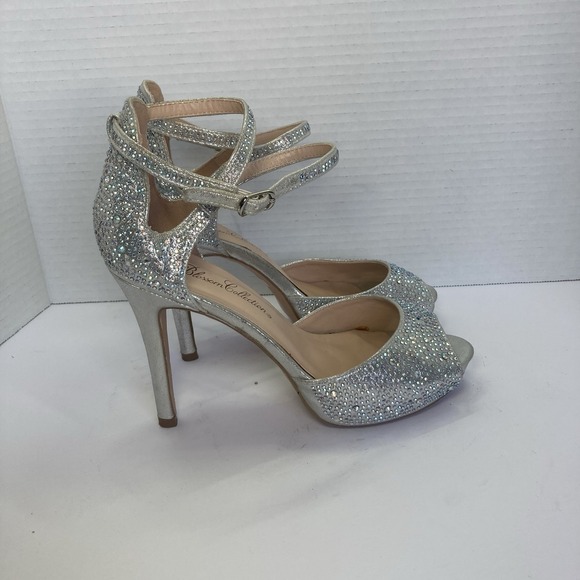 De Blossom Collection Sparkle Silver Open Toe Heels 4" Barbara-24 Size 6.5 - Picture 1 of 9